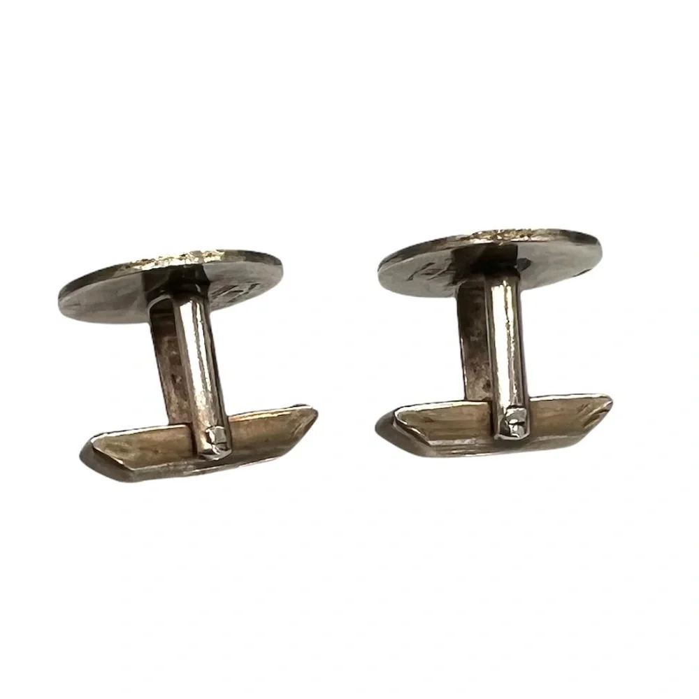 VINTAGE ALPACA MADE IN MEXICO 4 METAL COLOR STRIPE ROUND CUFFLINK